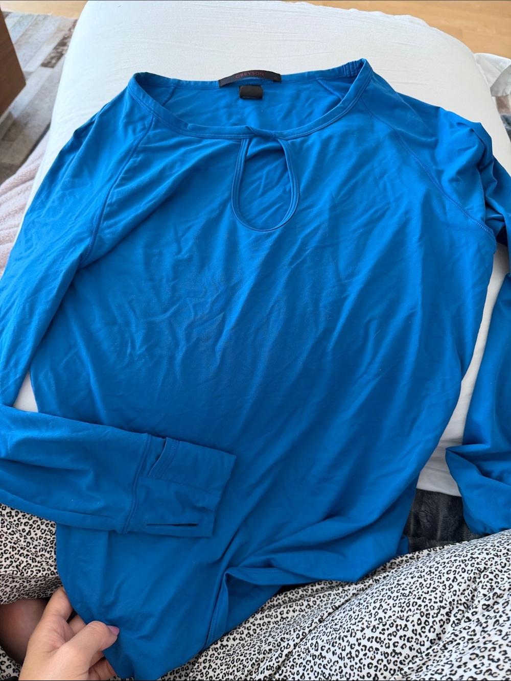 Greyson Teal-Blue Long Sleeve Keyhole Tee